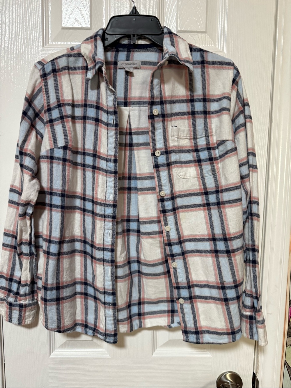 Women’s Plaid Button-Down Shirt - Navy, White & Brown